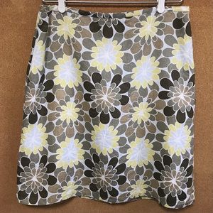 Linen retro flower print skirt